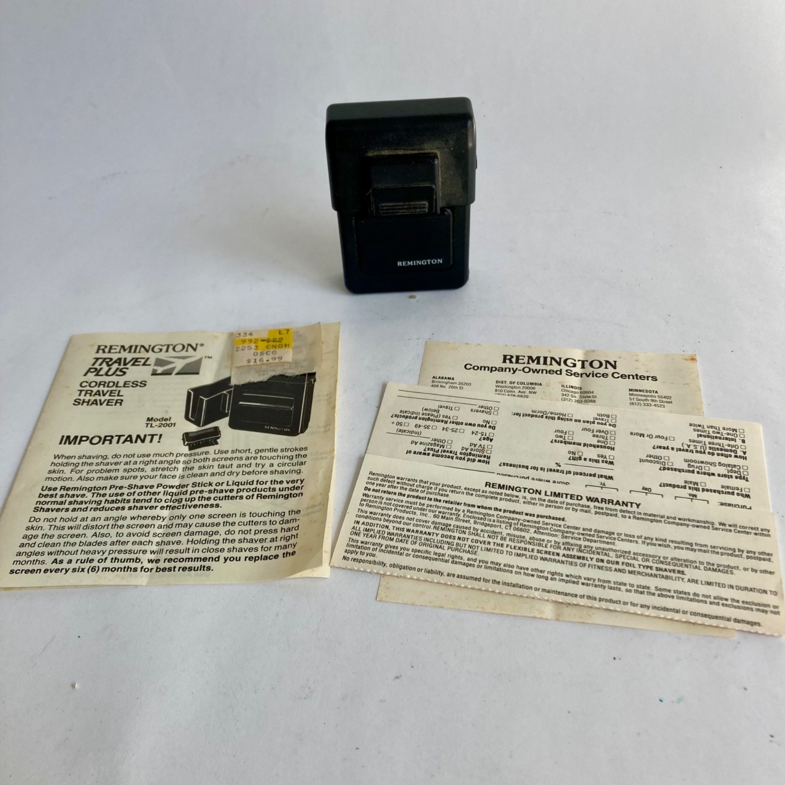 Vintage Remington Travel Plus TL-2001 Cordless Electric Shaver PARTS OR REPAIR Vintage Remington Travel Plus TL-2001 Cordless Electric Shaver PARTS OR REPAIR