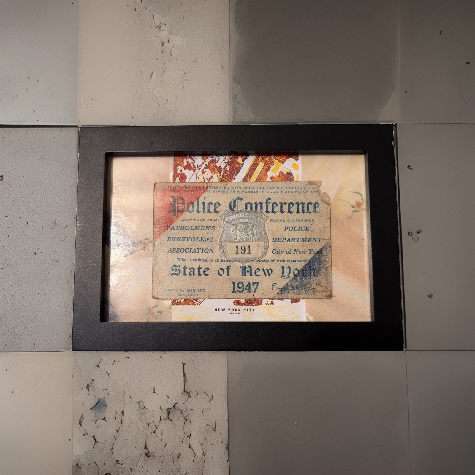 historic, vintage 1947 Police Conference Membership Card issued by  PBA Of NYC