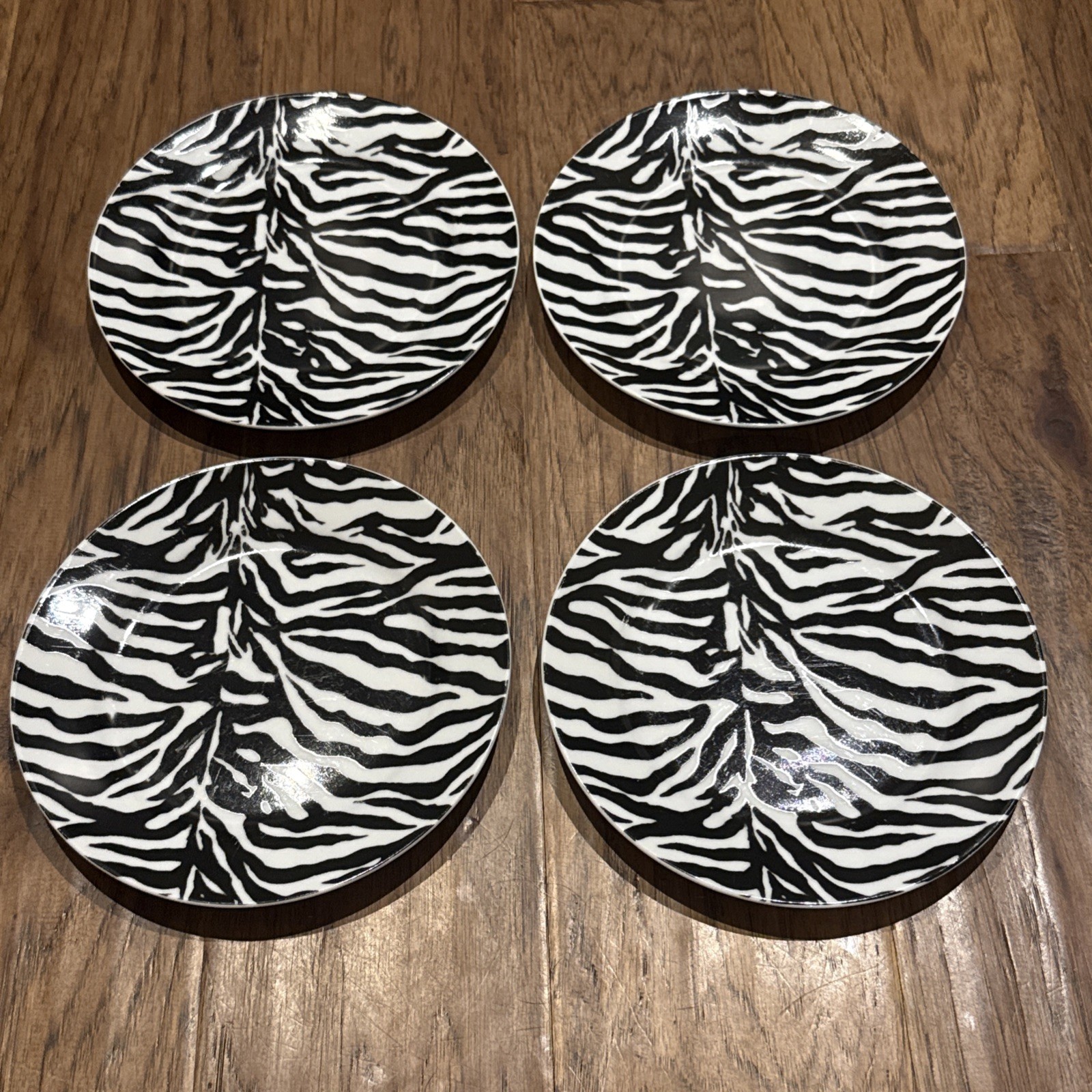 Set of 4 Tienshan Fine China Zebra 7.75” Salad Plates 