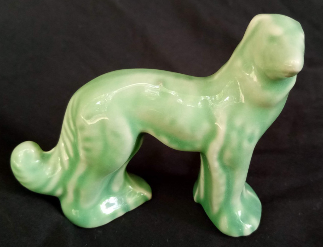 STANGL WOLFHOUND  BORZOI pottery dog figurine 1930s GREEN