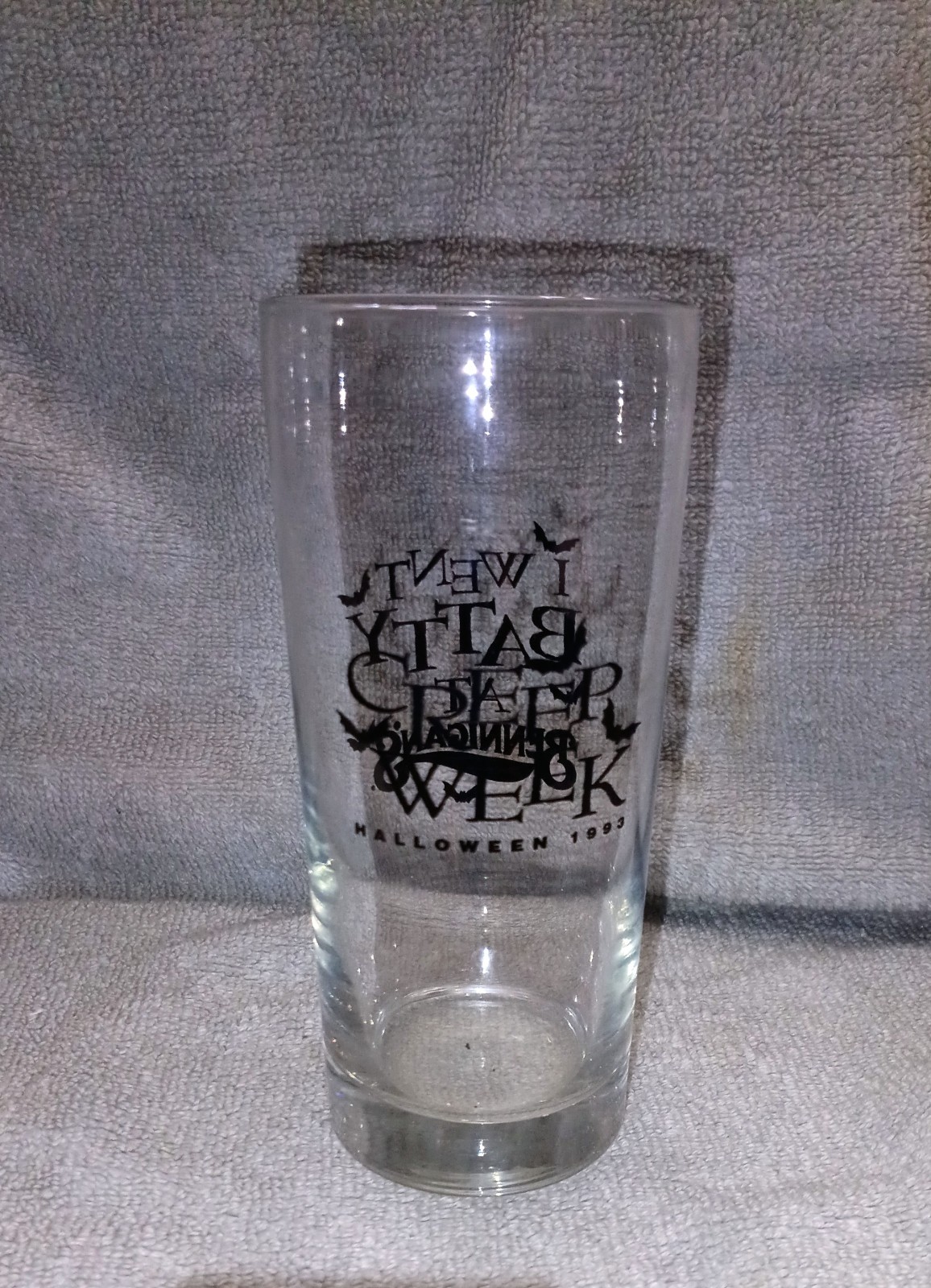 Vintage 1993 Bennigan\'s Creep Week Halloween Pint Glass I Went Batty Promotional