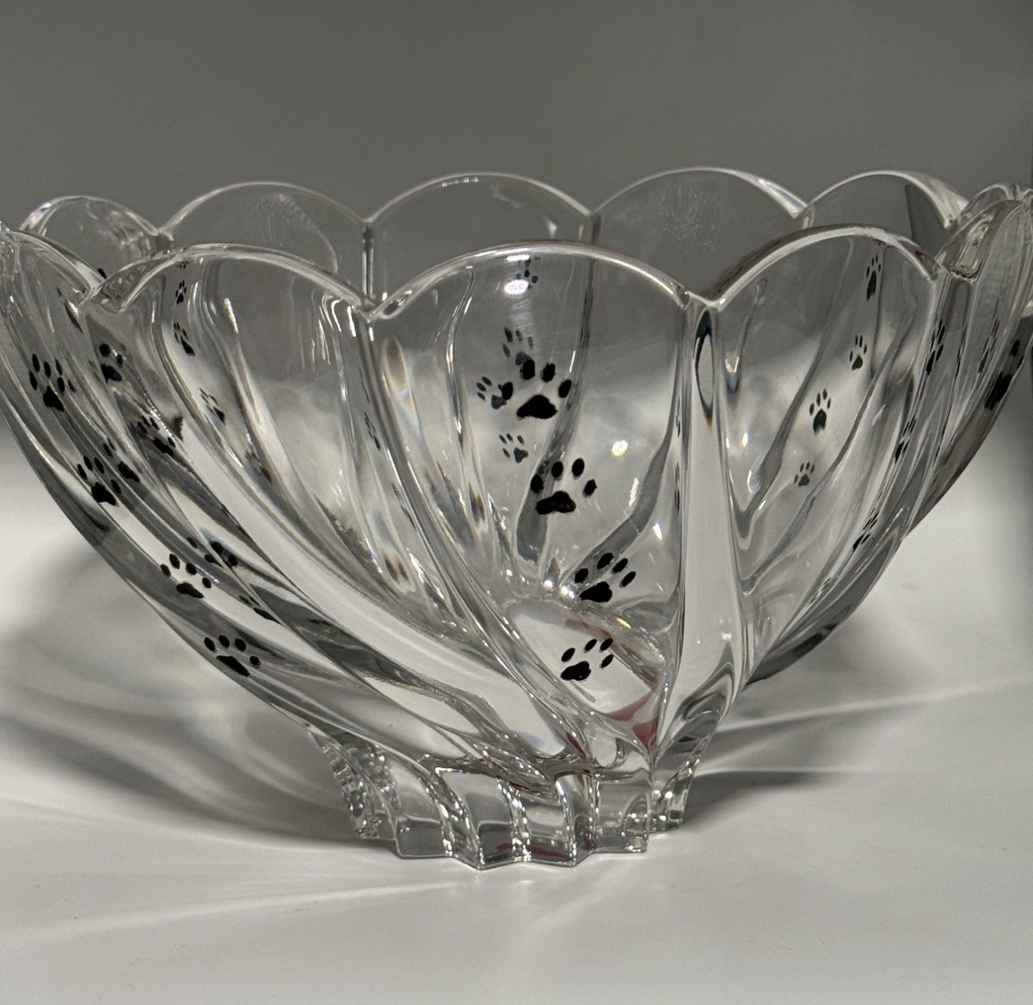 Marquis By Waterford Dog Chrystal Bowl With Black Paw Print & Red Heart Details