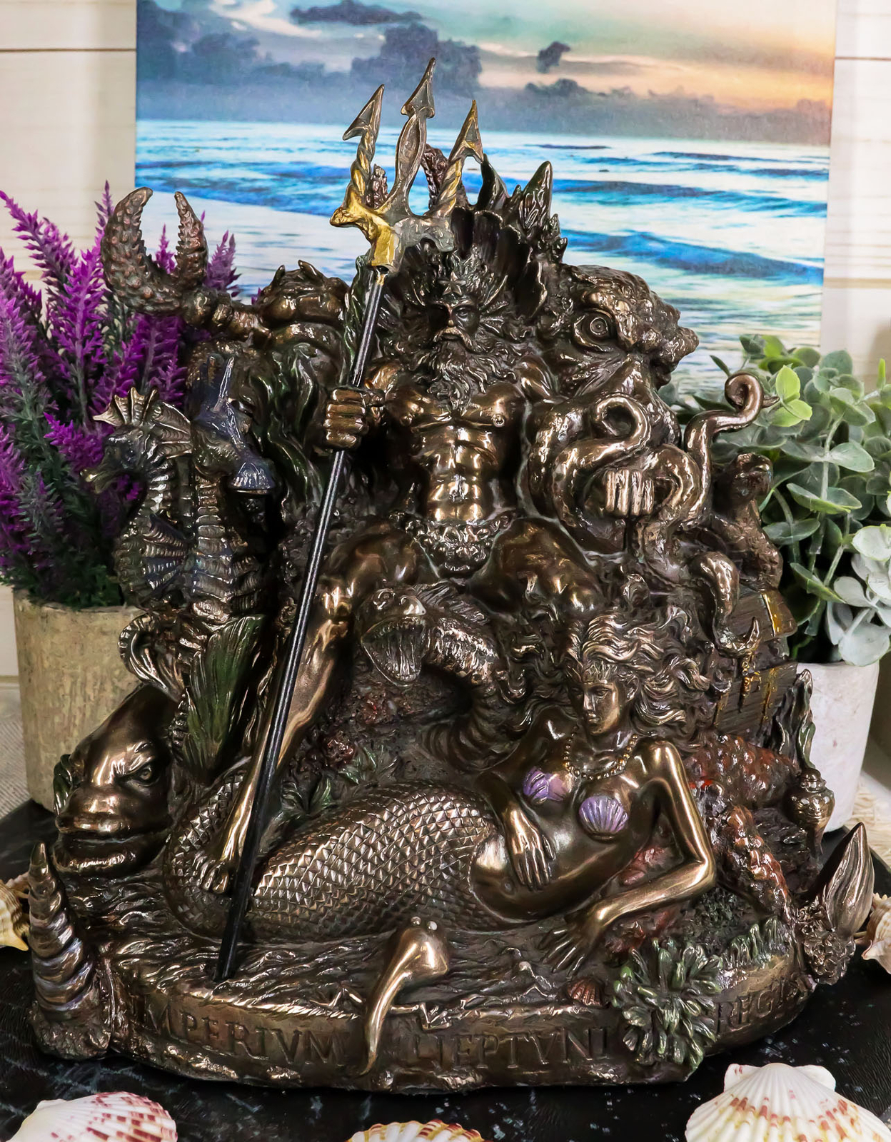 Ebros Greek Mythology God of The Sea Poseidon Sitting On Throne Statue