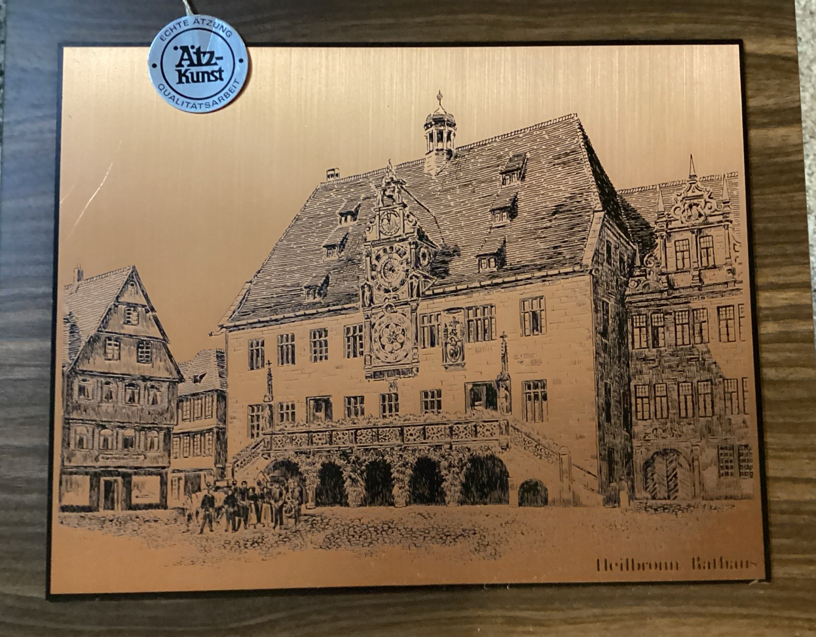 Vintage Copper Engraving on Board Heilbronn/Rathaus By Atz-Kunst