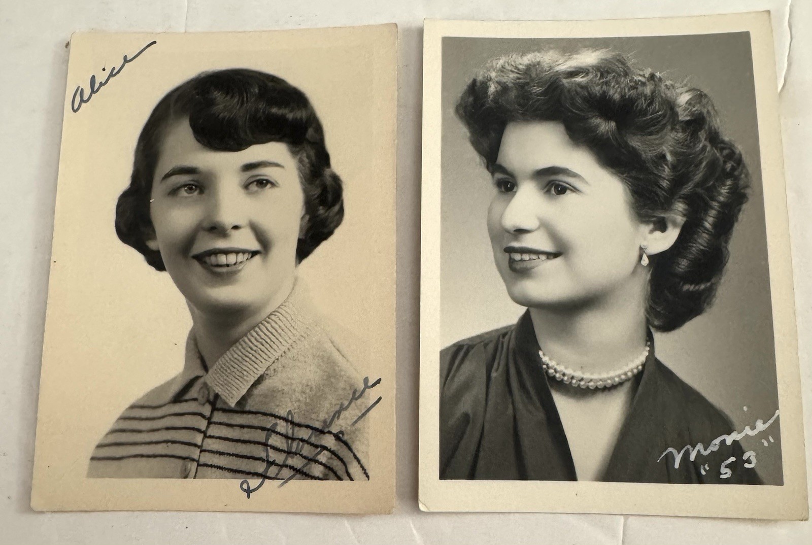Vtg 1953 High School Girls Class Photos Set Of 2 With Writing On Back (1y)