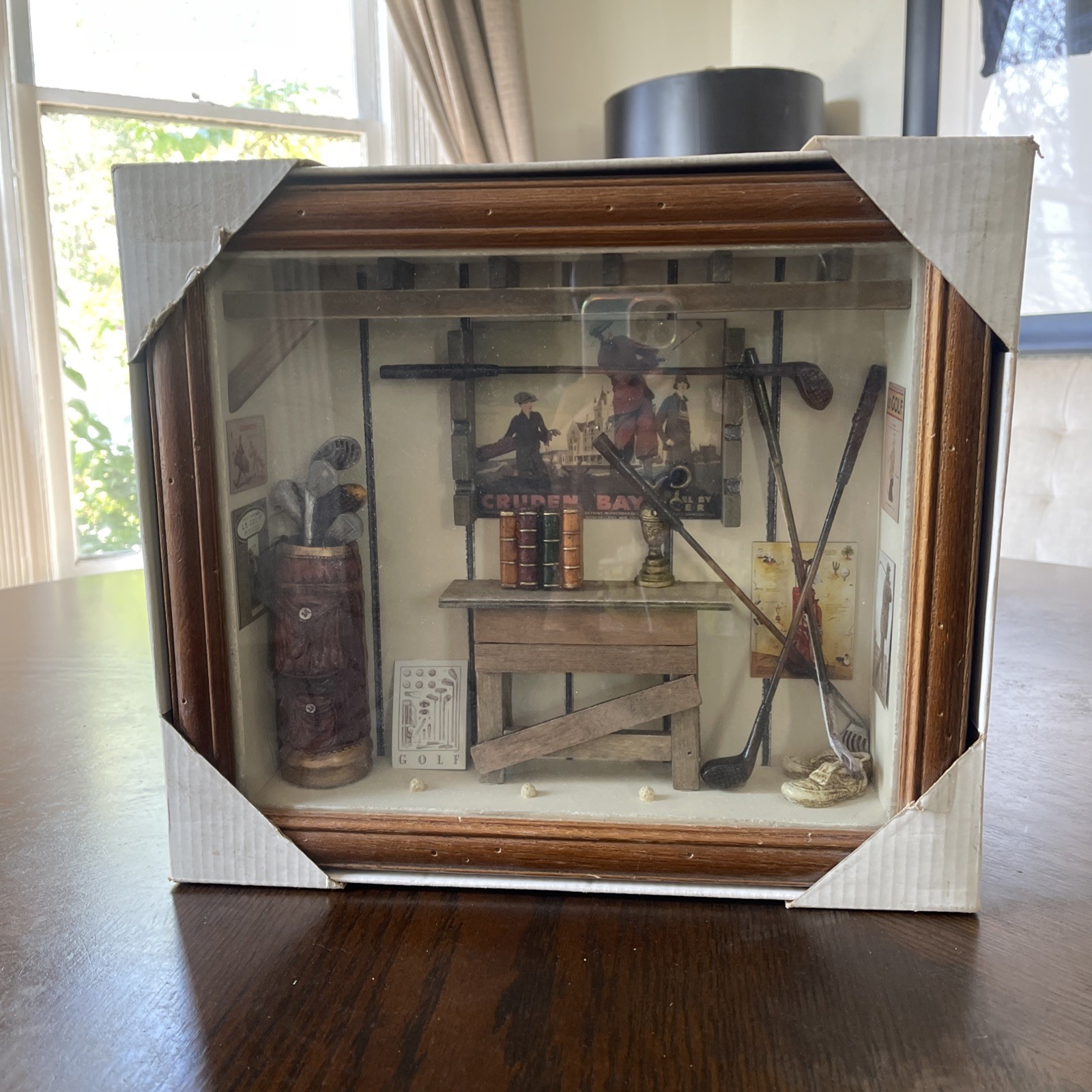 Real Wood Framed In Glass 3-D 1920\'s GOLF Shadow Box Wall Hanging Decor 13.5x12\ Real Wood Framed In Glass 3-D 1920\'s GOLF Shadow Box Wall Hanging Decor 13.5x12\