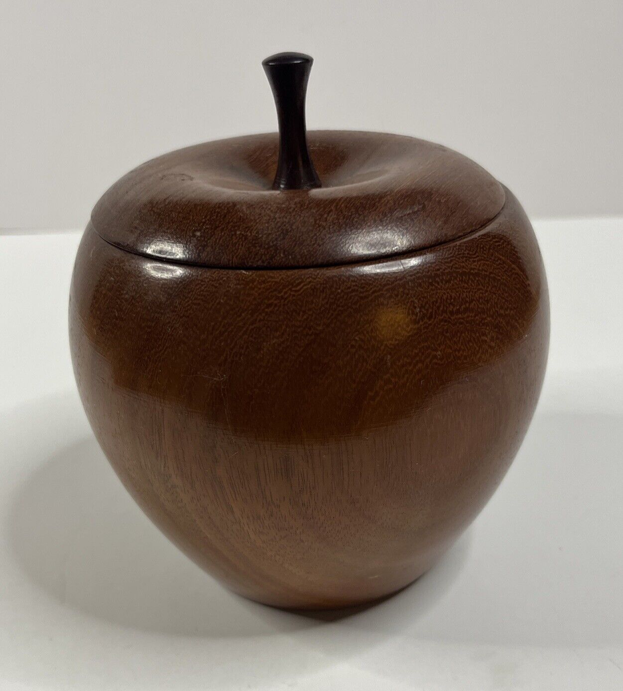 Vintage Hand Turned Wooden Apple Shaped Jewelry /  Trinket Box  With Lid