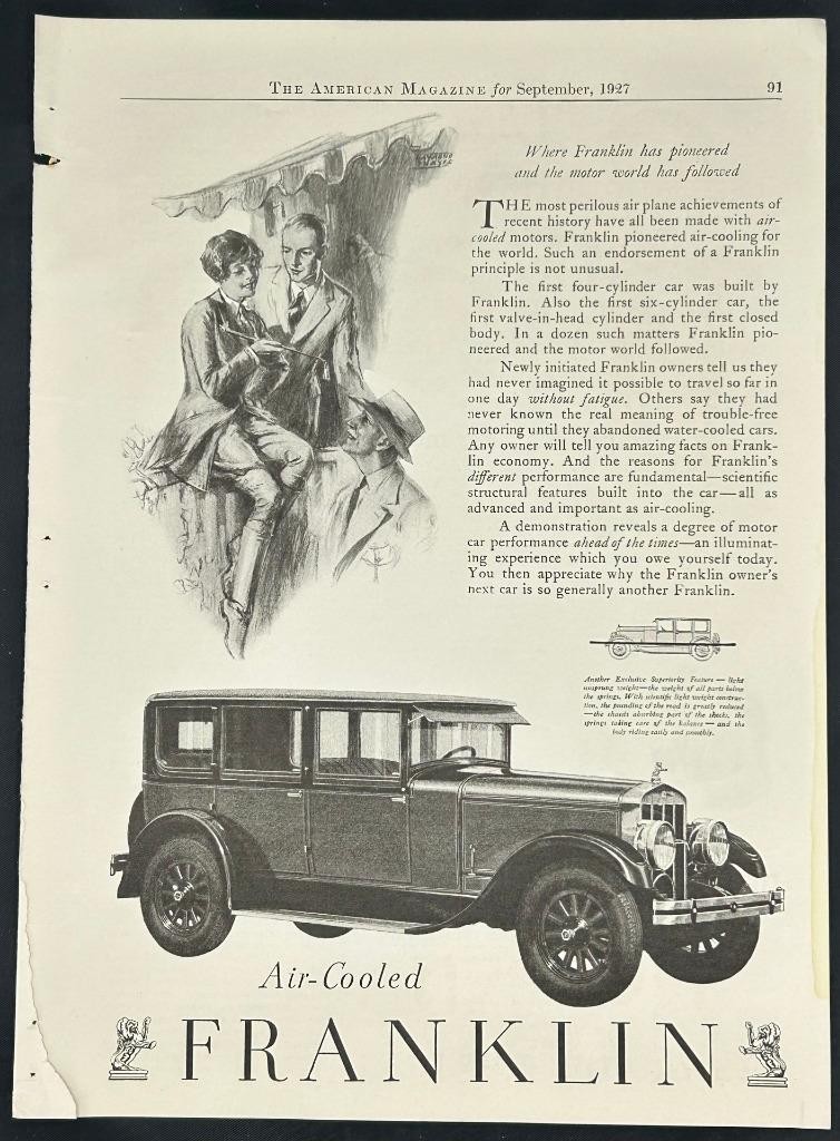 Magazine Ad - 1927 - Franklin Motor Cars - Syracuse, NY - (#3)
