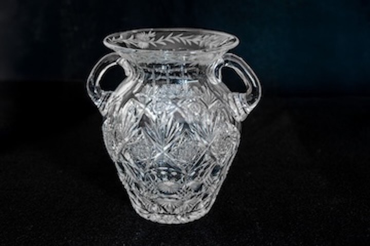 Sinclaire American Brilliant Cut Glass 2 HANDLED VASE Bengal Pattern SIGNED RARE