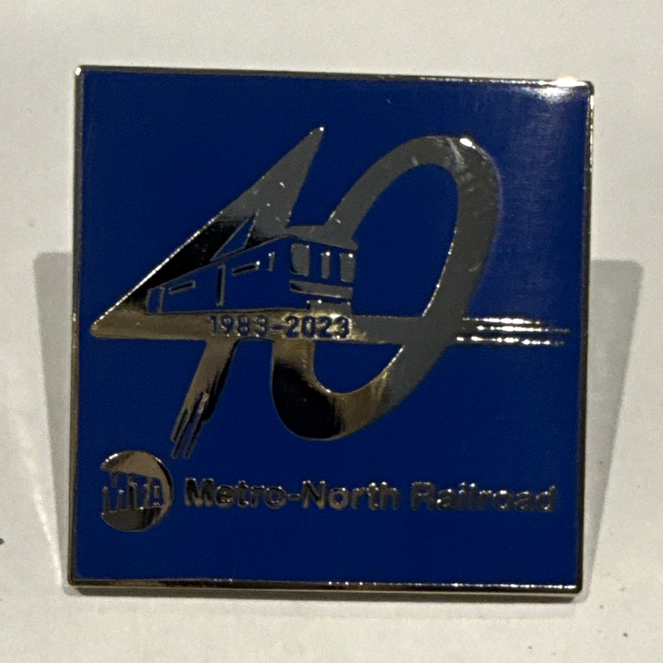 MTA Metro-North Railroad 40th Anniversary 1983-2023 Blue Square Lapel Pin *RARE*
