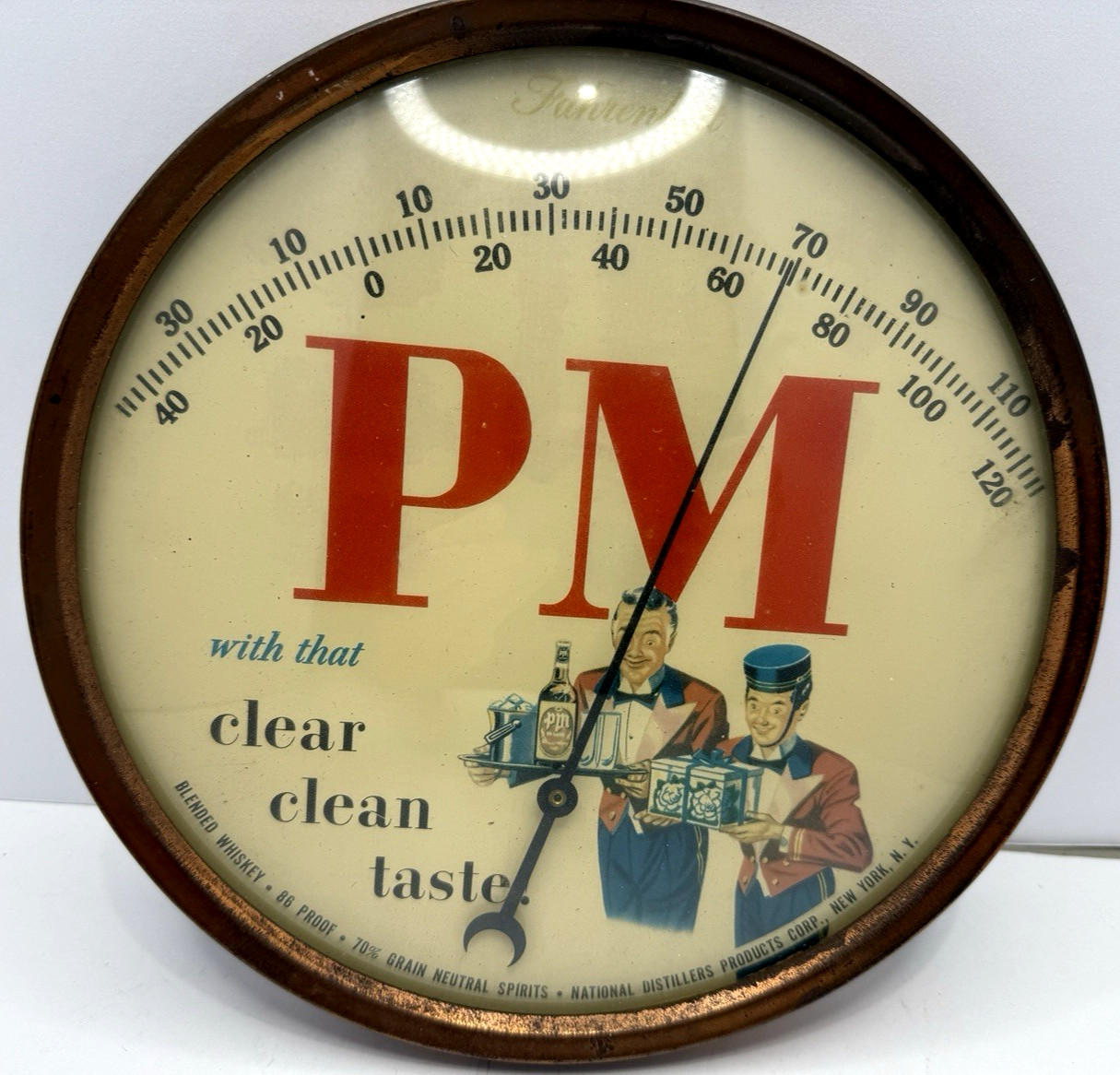 vtg PM WHISKEY THERMOMETER  NATIONAL DISTILLERS PRODUCTS, NEW YORK 9 INCHES