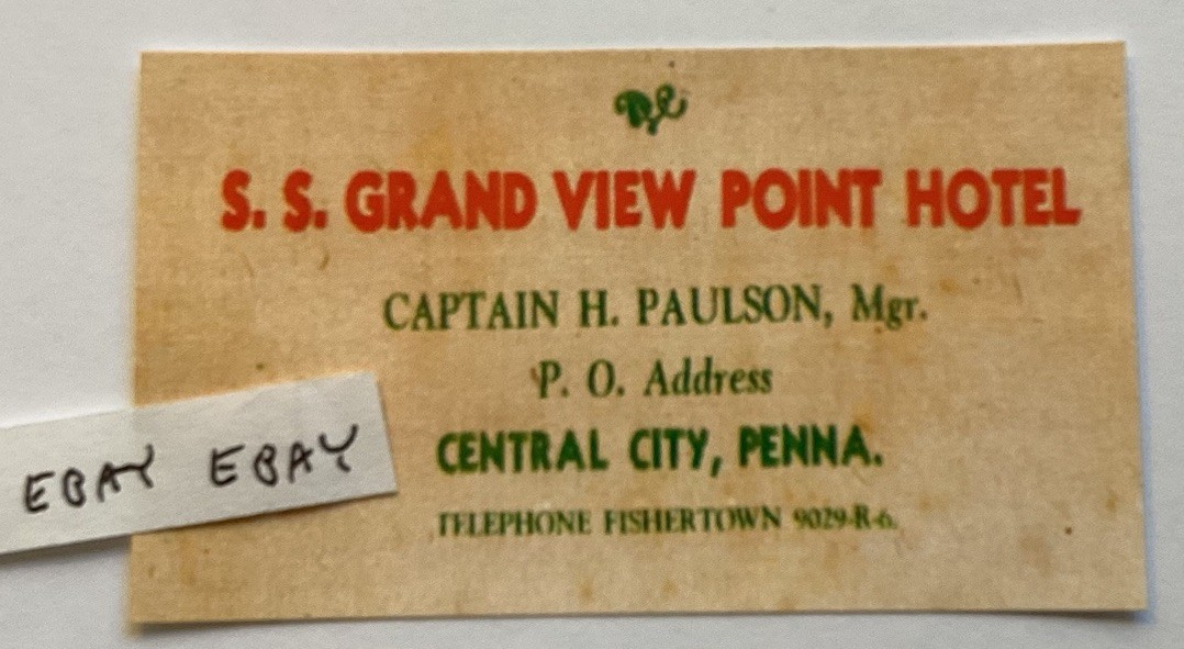EARLY GRAND VIEW POINT SHIP HOTEL RARE BUSINESS CARD LINCOLN HIGHWAY PA. NEW EARLY GRAND VIEW POINT SHIP HOTEL RARE BUSINESS CARD LINCOLN HIGHWAY PA. NEW