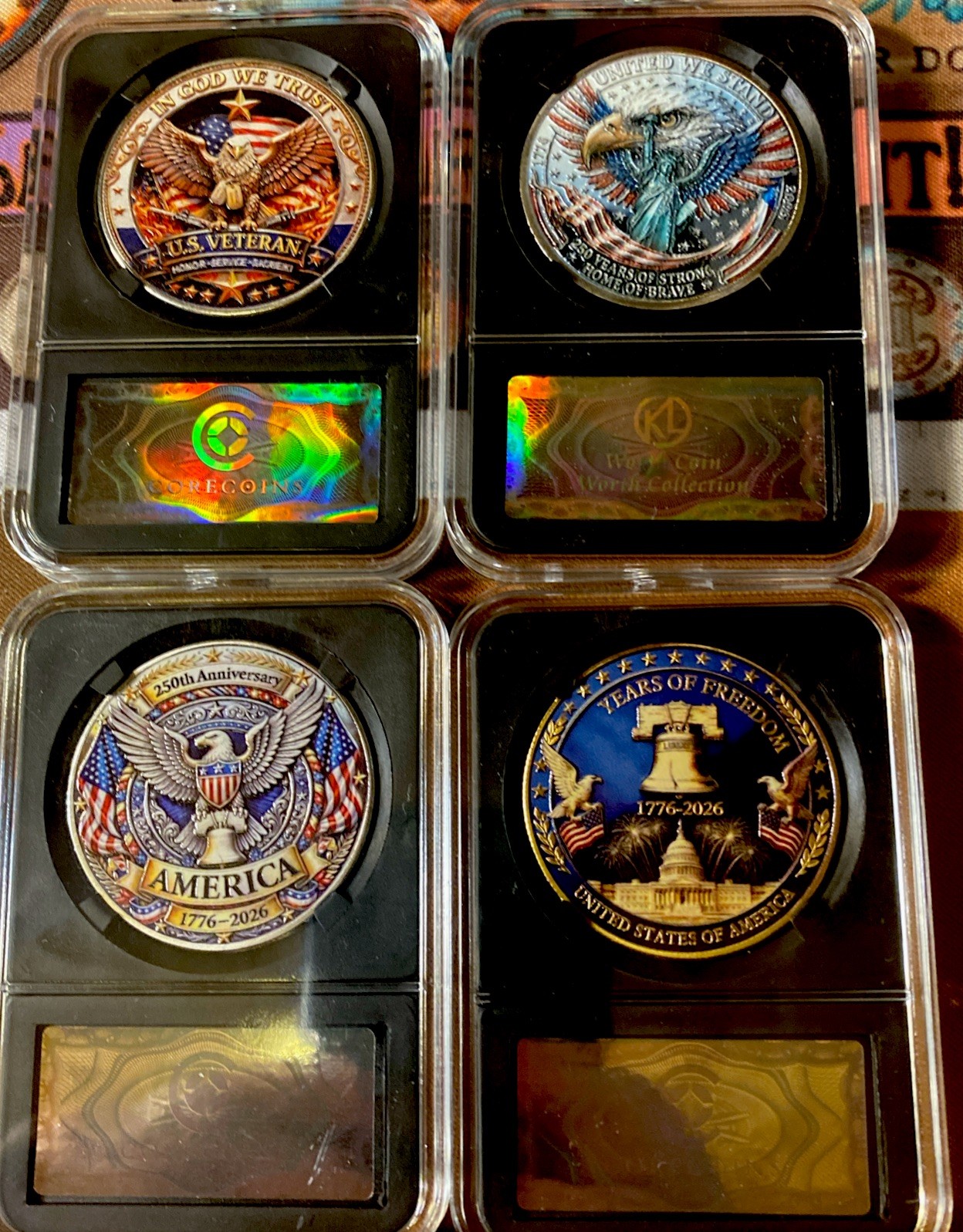 American Eagle Challenge Coin Double Sided Round Lot. 8 Diff Images. America 250