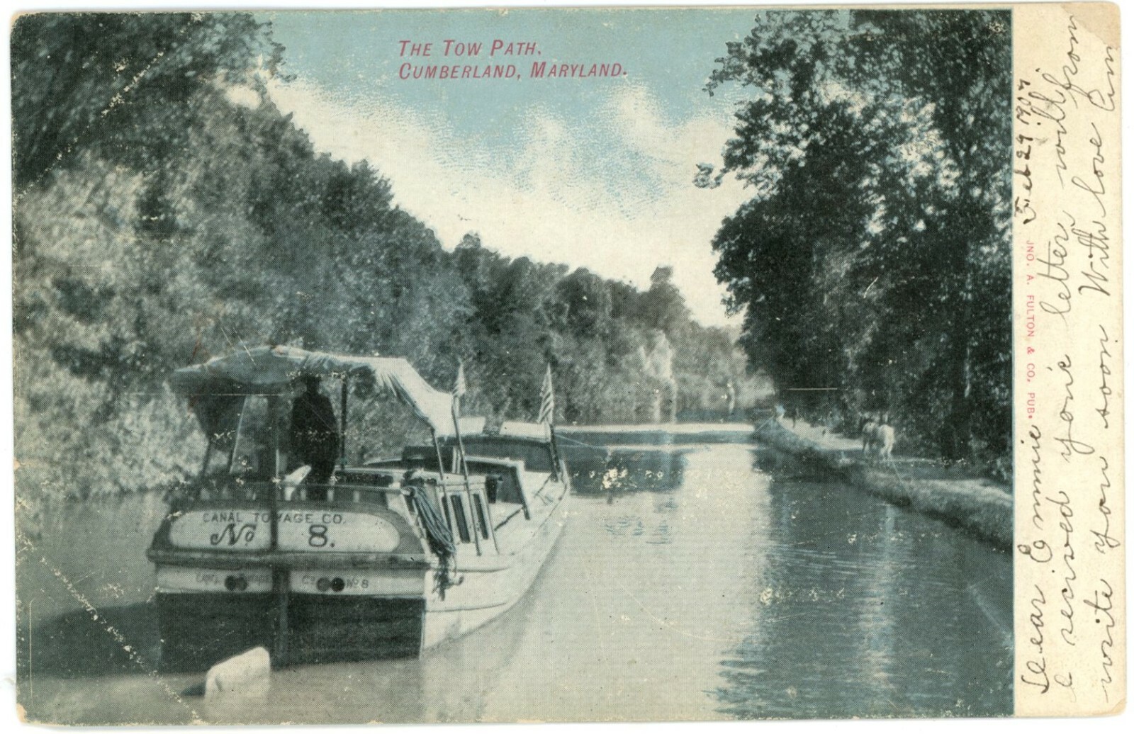 Cumberland MD The Tow Path C&O Canal Boat Undivided Back Postcard 1907 Posted