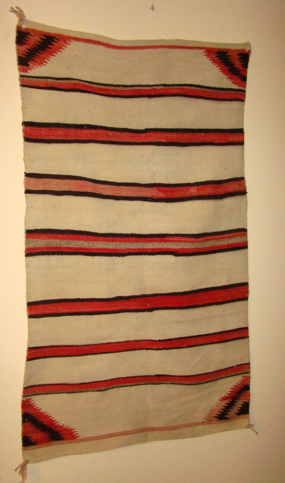 Antique Navajo Banded Double Saddle Blanket Early Native American Weaving Rug 