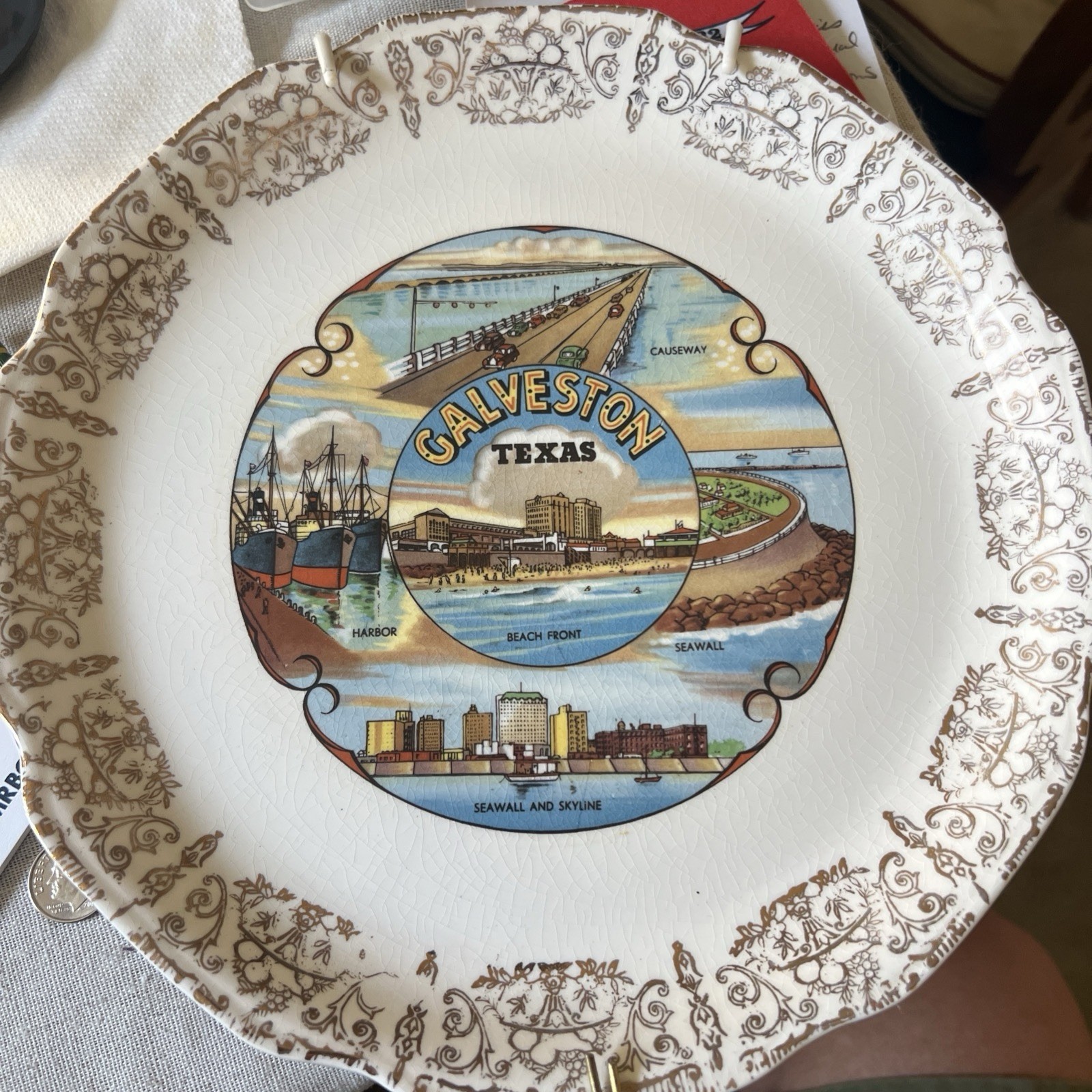 Vintage texas state souvenir plate - RARE Galveston 