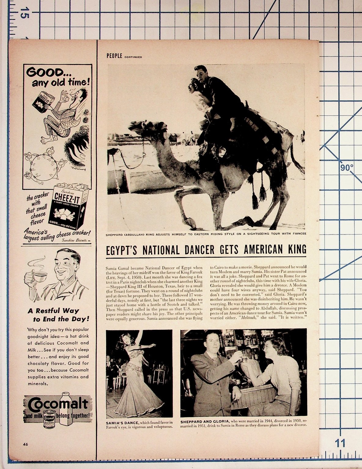 1950s Magazine Page Samia Gamal Abdullah King Egypt Dancer Cheez-It Cocomalt Ad