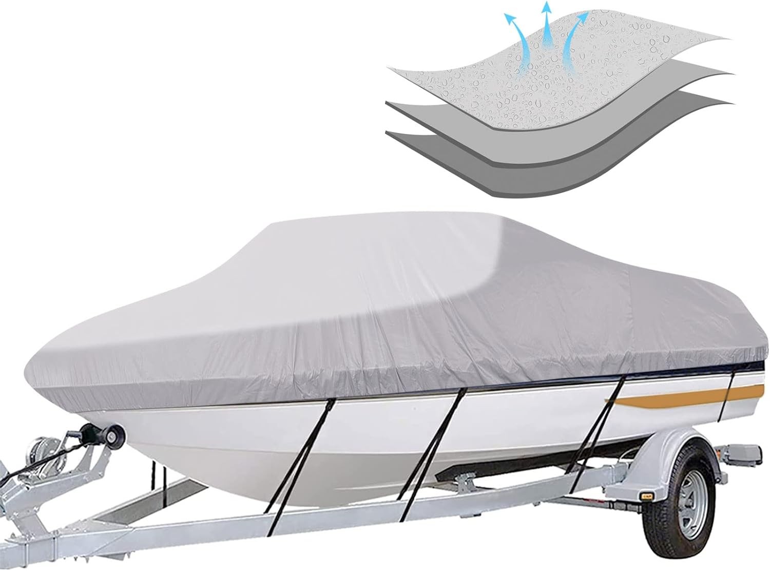 Icover Trailerable Boat Cover- 16\'-18.5\' Heavy Duty Waterproof Tarp Covers with