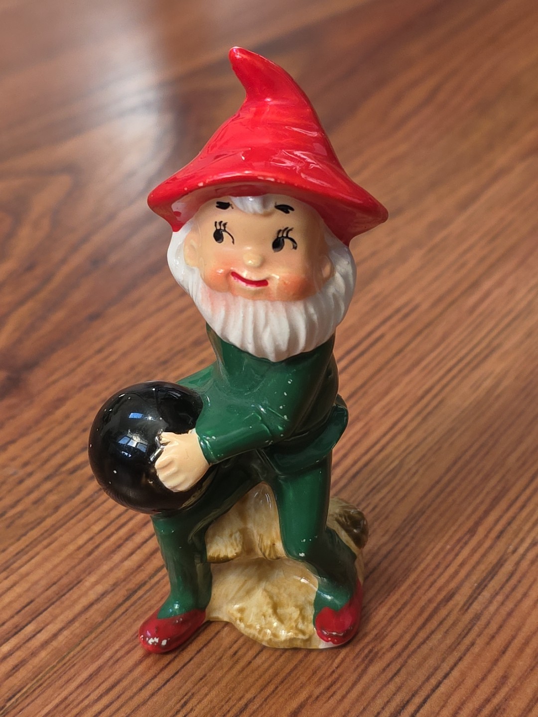 Vintage Criterion Japan Ceramic Pixie Elf Gnome Figurine-MCM 1950s Red & Green