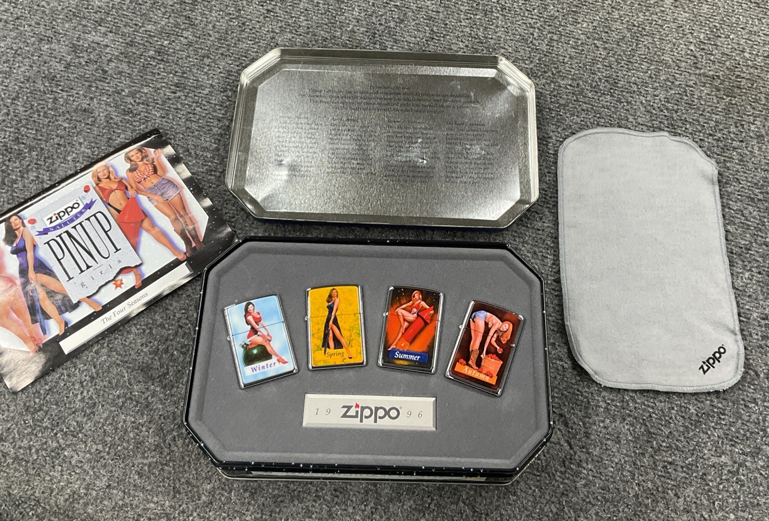 Vintage 1996 Zippo Salutes Pinup Girls Four Seasons HP Chrome Zippo Lighter Set