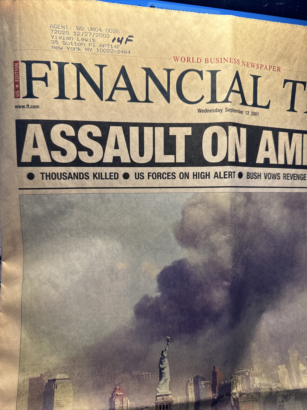 9/11 Assault On America FINANCIAL TIMES World Business Newspaper