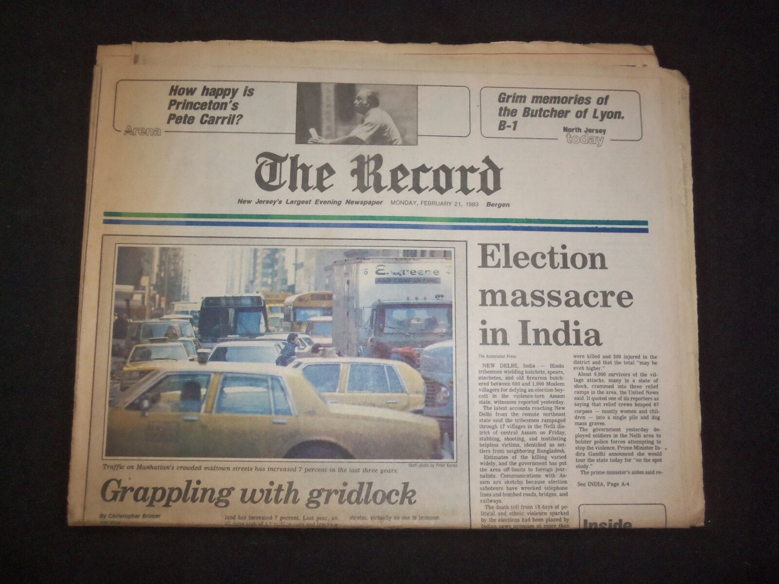 1983 FEB 21 THE RECORD-BERGEN NEWSPAPER - ELECTION MASSACRE IN INDIA - NP 8305