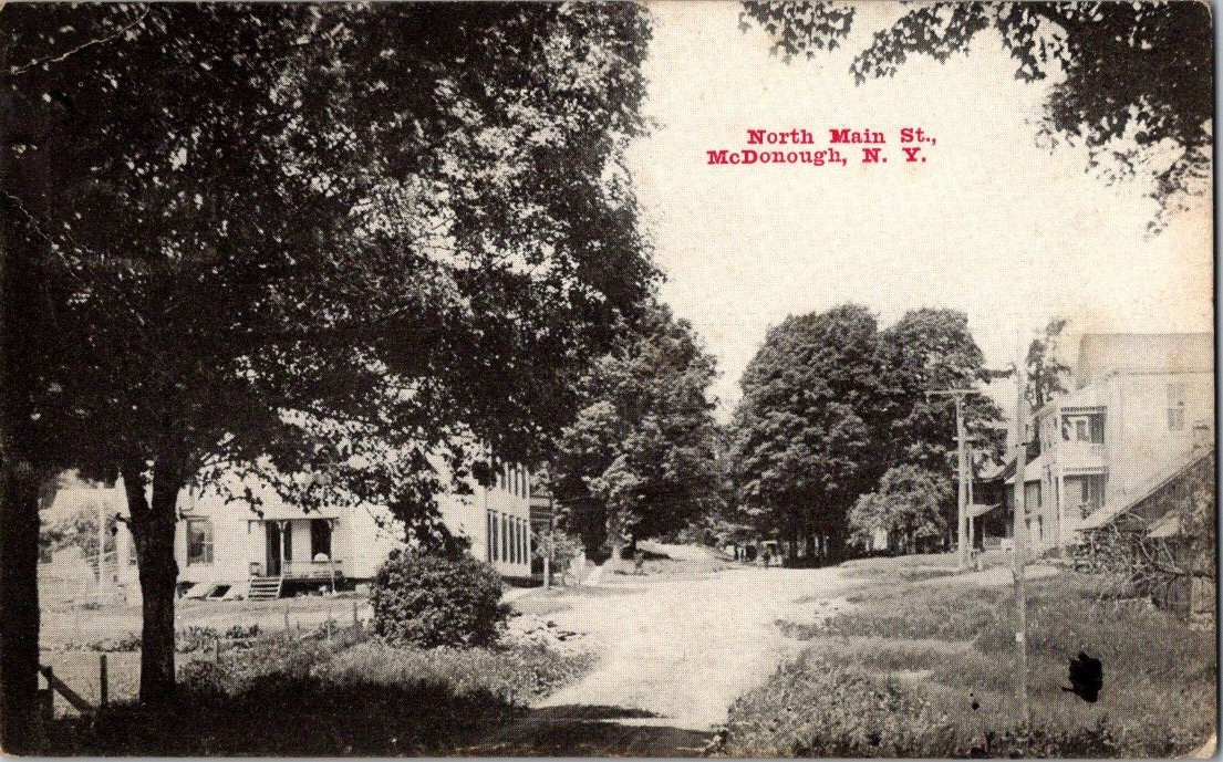 McDonough NY North Main St narrow dirt road 1909 postcard a135