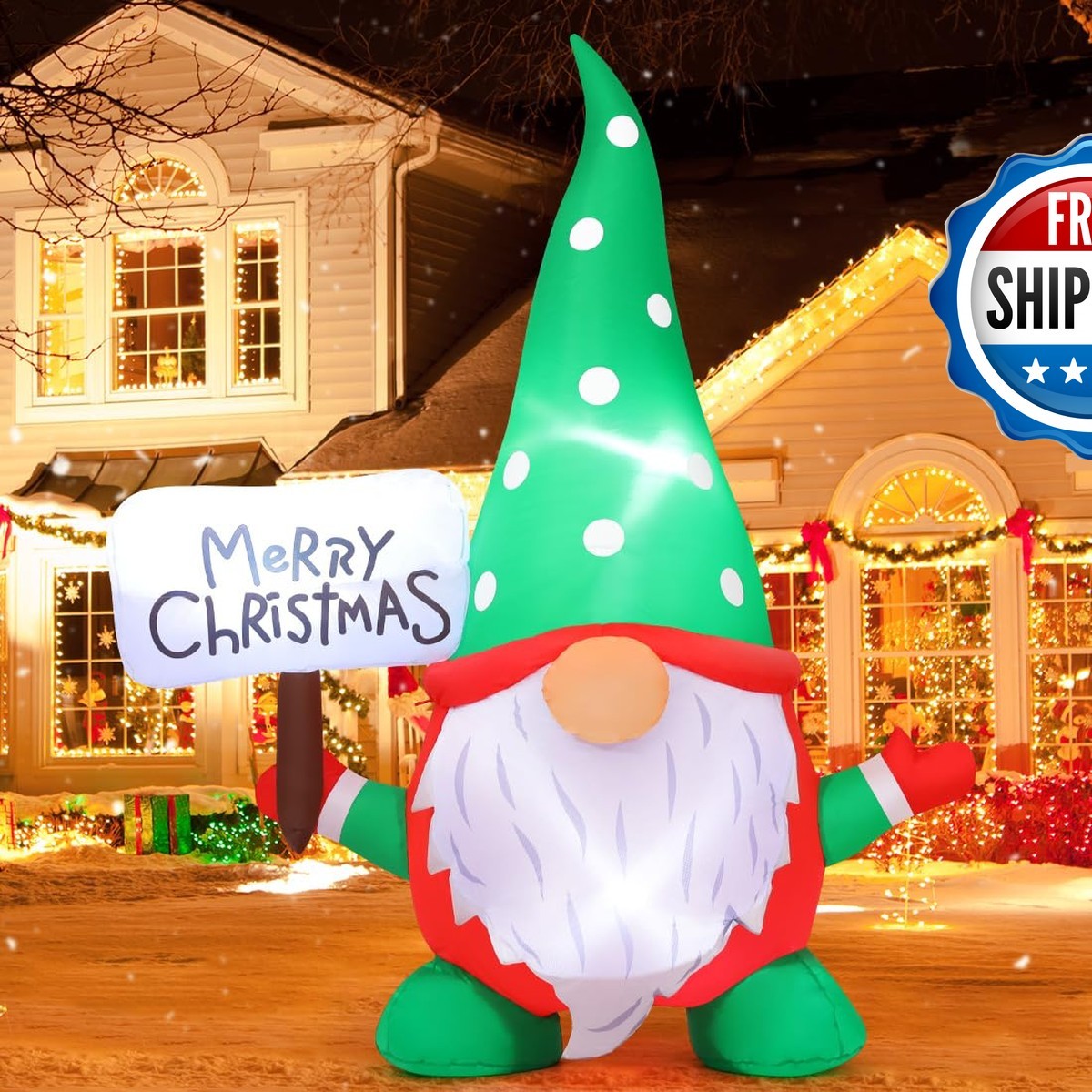 GOOSH 6 FT Christmas Gnome Inflatable LED Lights Outdoor Indoor Lawn Garden