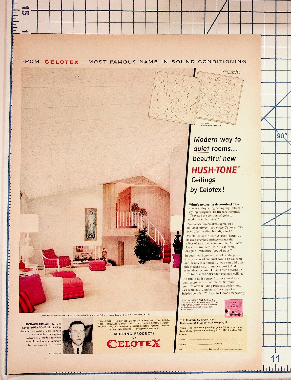 Vintage 1950s Celotex Hush-Tone Ceilings Home Decor Magazine Ad Richard Himmel