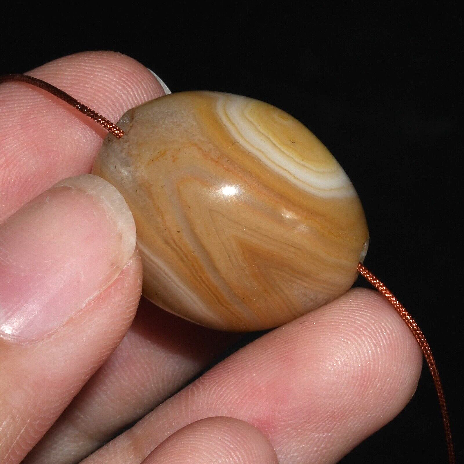Authentic Ancient Rare Yellow Banded Agate Stone Bead over 2000 Years Old