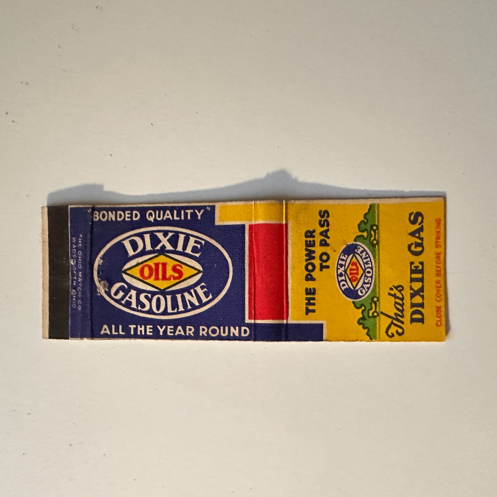 Dixie Gasoline Oils Bonded Quality Vintage Matchbook Cover 5MB132-5