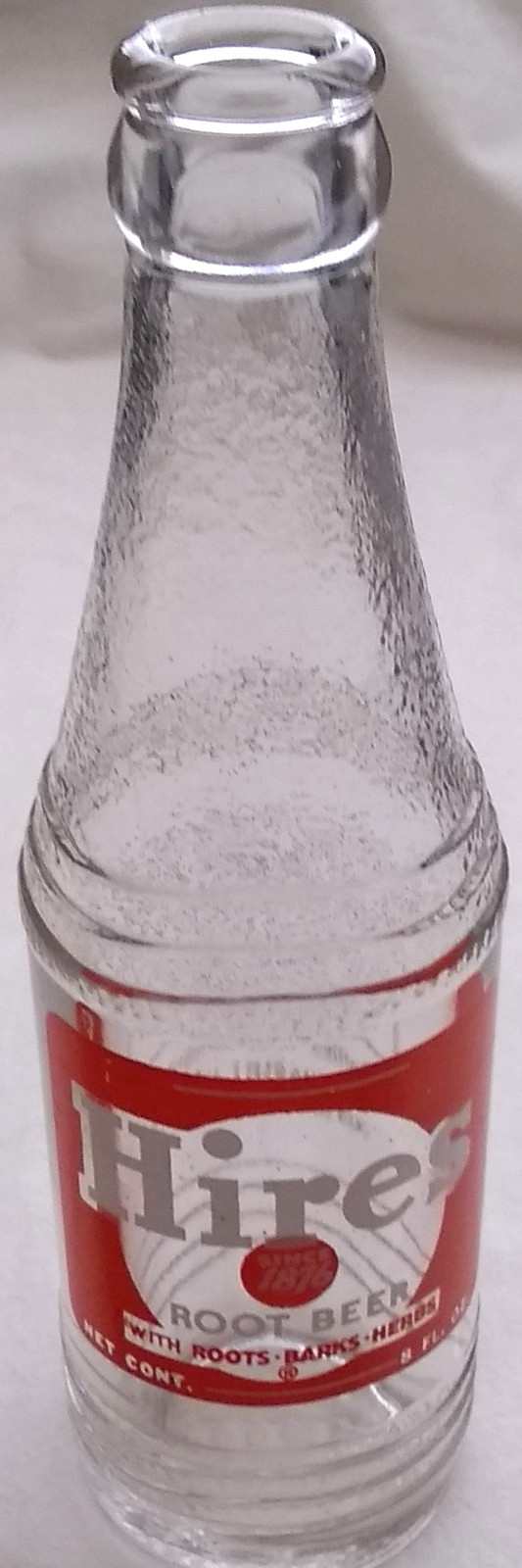 Vintage 1956 Hires Root Beer Soda Bottle, 8 fl. oz., Pat. No. 99839, Very Clean