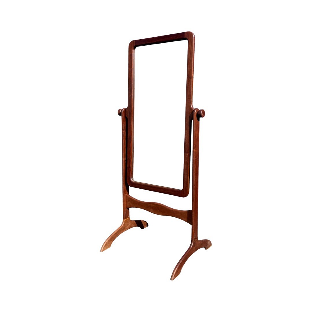 Rare Danish Teak Cheval Floor Mirror