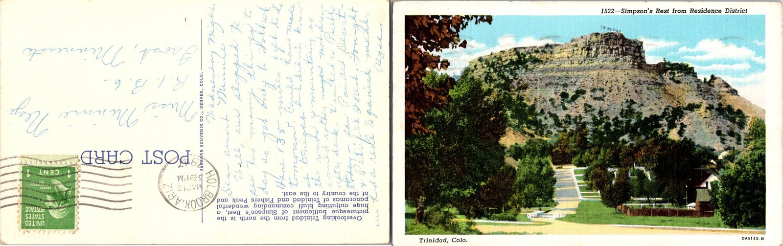 Simpson\'s Rest from Residence District Trinidad CO Postcards used 51879