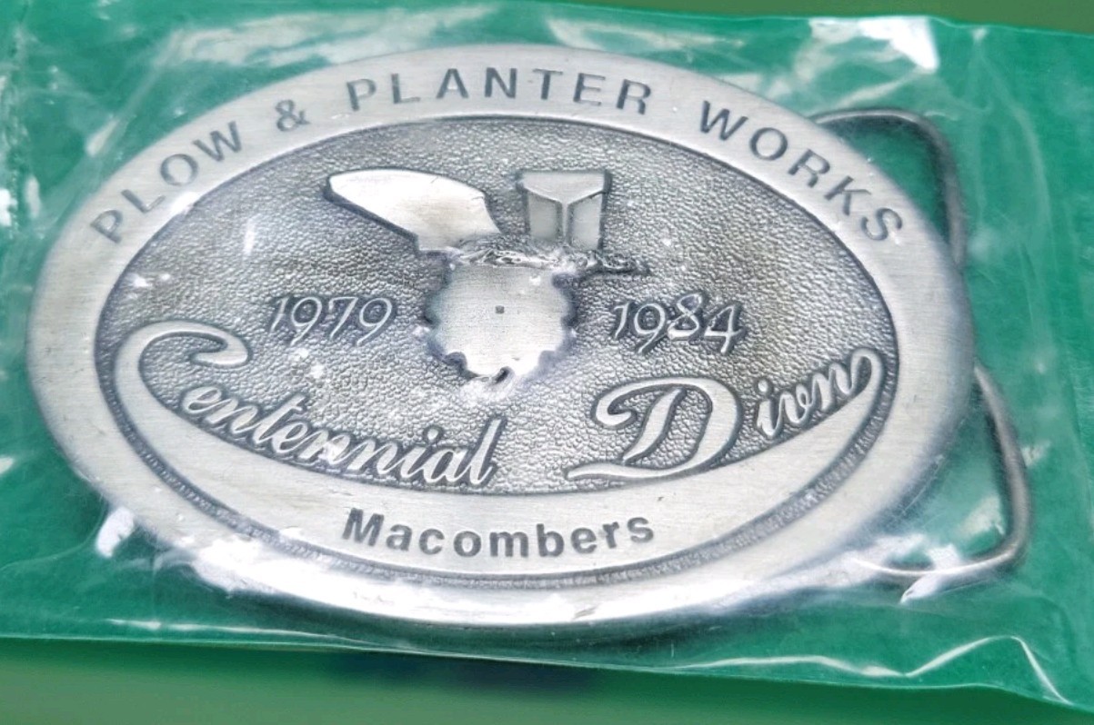 Vintage JOHN DEERE Belt Buckle 1984 Plow & Planter Works Centennial Dion RARE