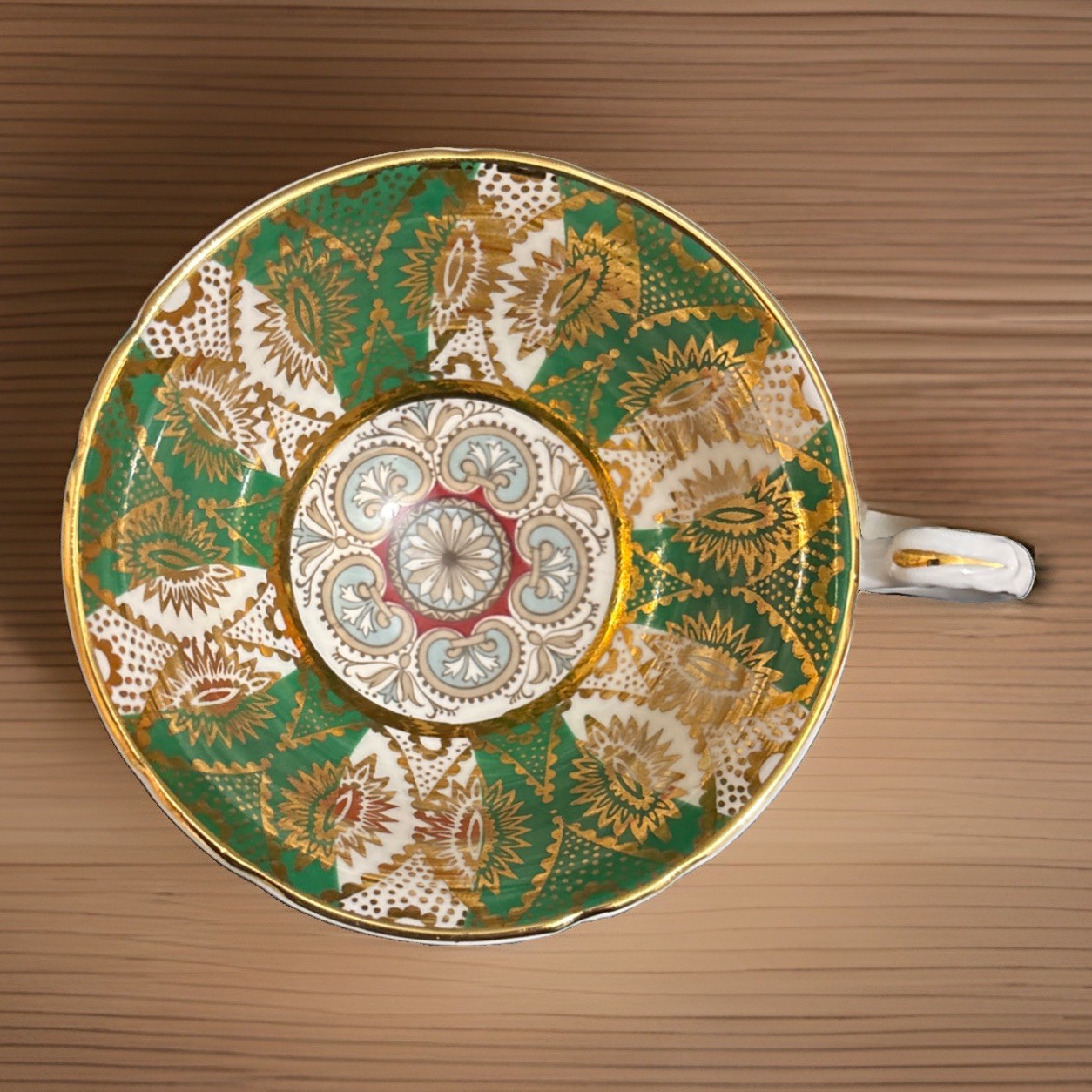 Vintage Paragon Teacup Gold & Green Medallion 1960s Bone China England 