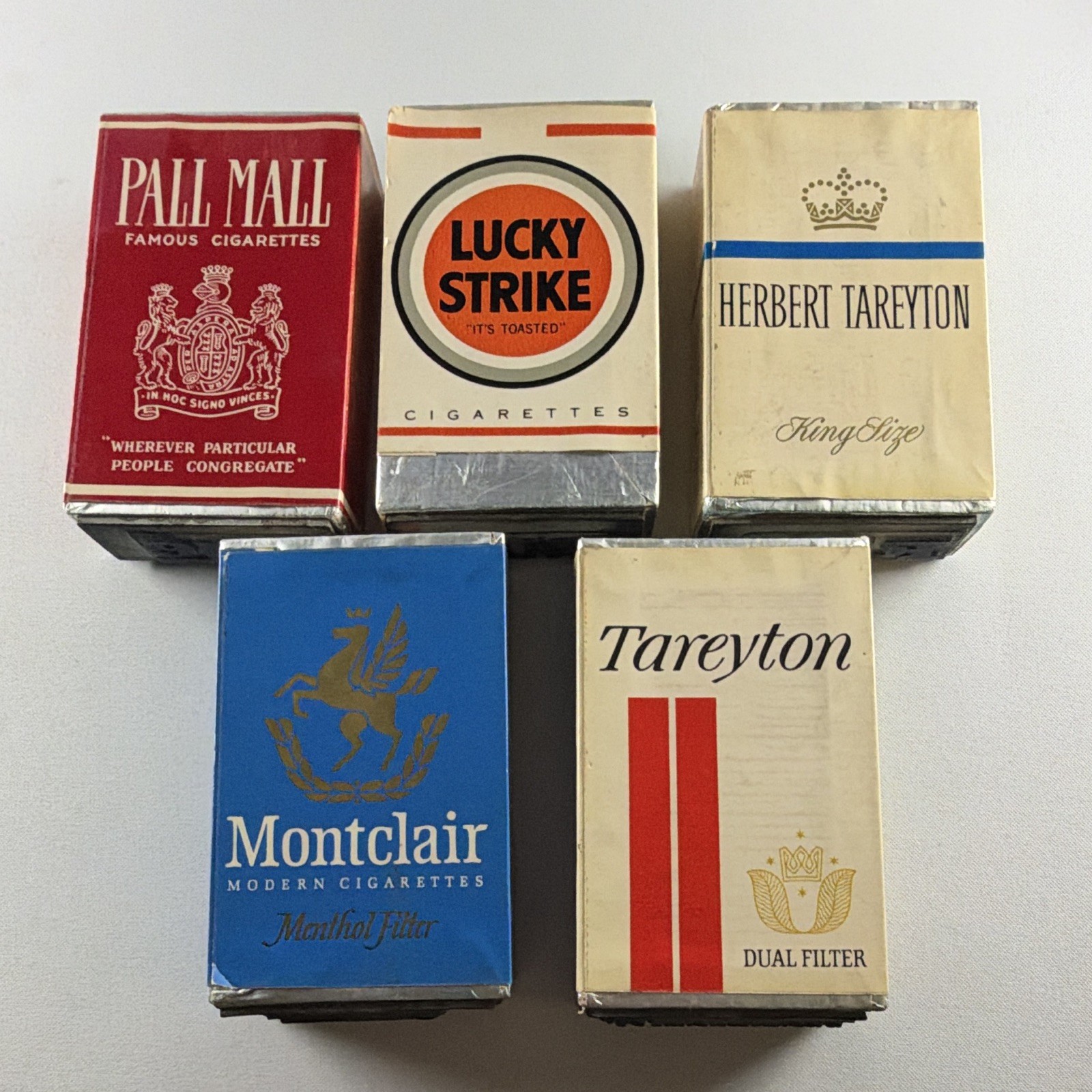 5 Vintage Cigarette Rubber Stamps: Pall Mall, Lucky Strike, Tareyton, Montclair 5 Vintage Cigarette Rubber Stamps: Pall Mall, Lucky Strike, Tareyton, Montclair