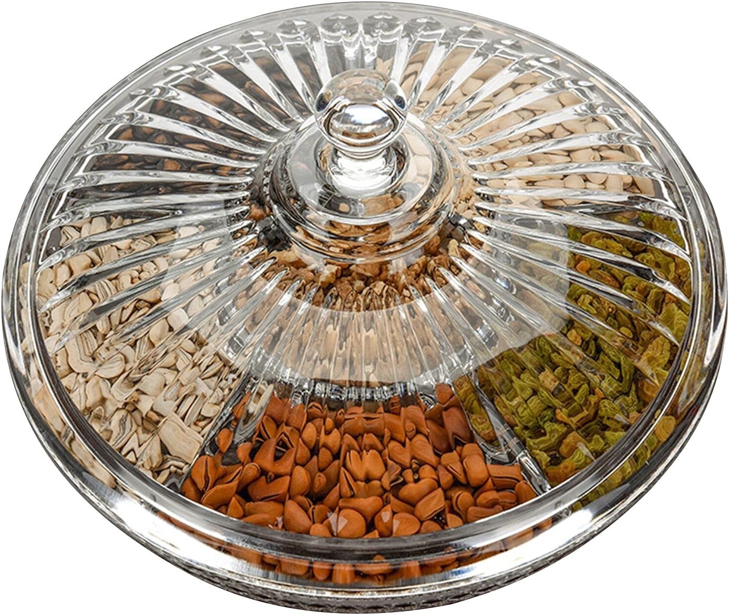 Acrylic Snack Serving Tray w/ Lid 6 Compartment Round Candy Nut Fruit Dish