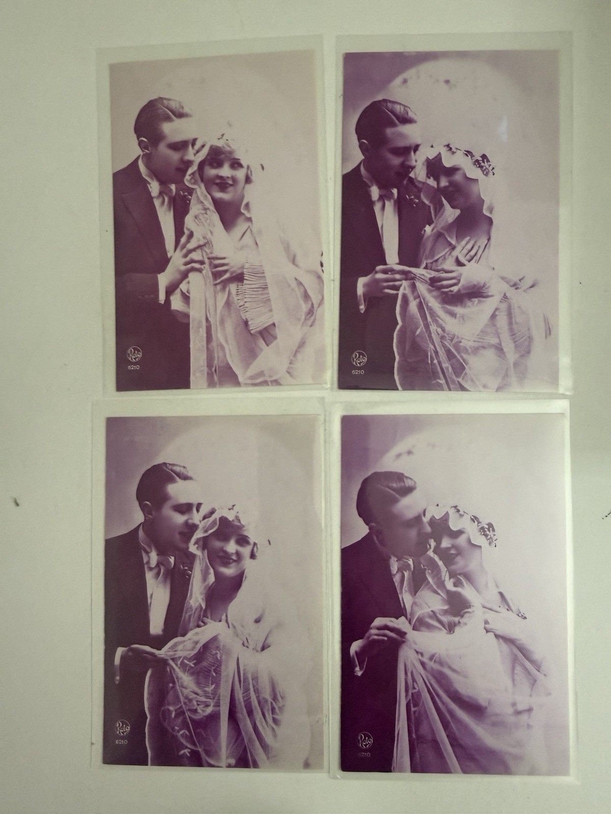 Lot of 4 Antique Roto 6210 Romantic Couple Photo Postcards 1910s Unused