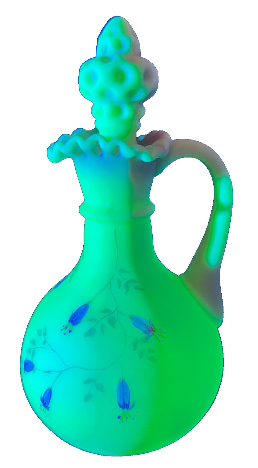 Fenton 85th Anniversary Burmese Cruet / Vase Petite Floral Design - 1990 (Glows)