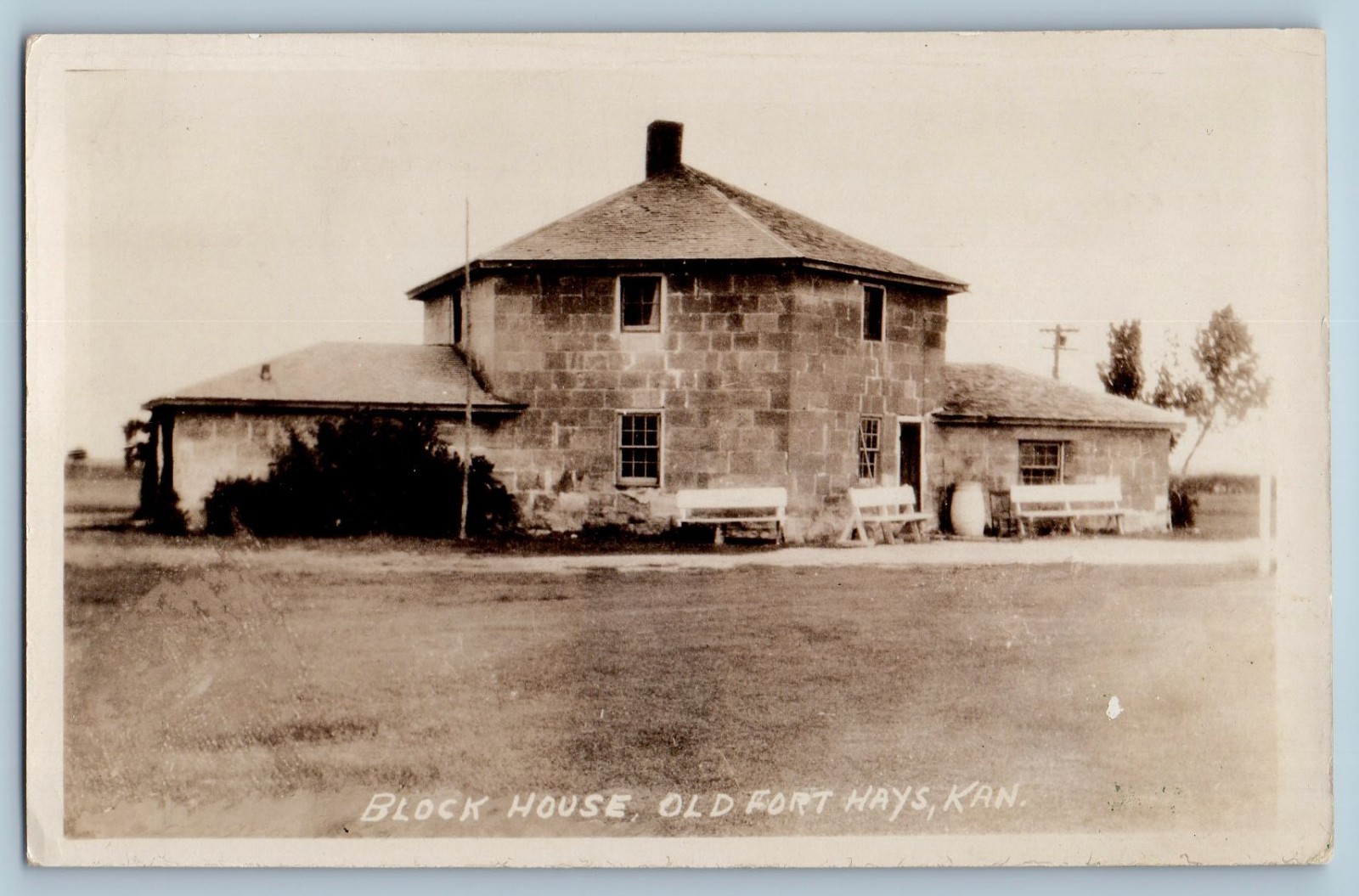 c1930\'s View Of Block House Old Fort Hays Kansas KS RPPC Photo Vintage Postcard