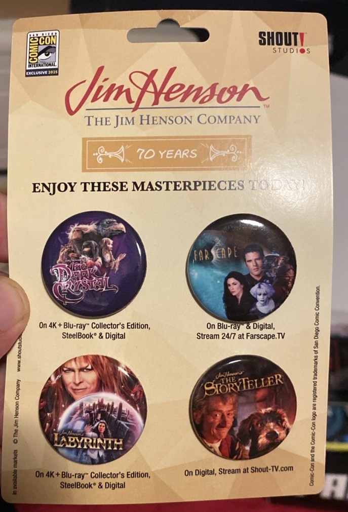 SDCC 2025 San Diego Comic Con Shout Jim Henson Labyrinth David Bowie Buttons SDCC 2025 San Diego Comic Con Shout Jim Henson Labyrinth David Bowie Buttons