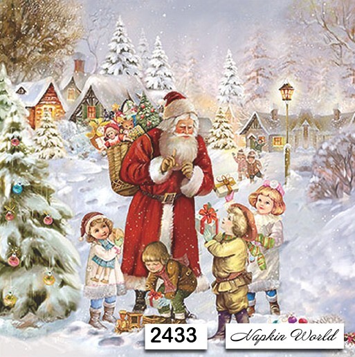 (2433) TWO Paper LUNCHEON Decoupage Art Craft Napkins   SANTA CHRISTMAS CHILDREN