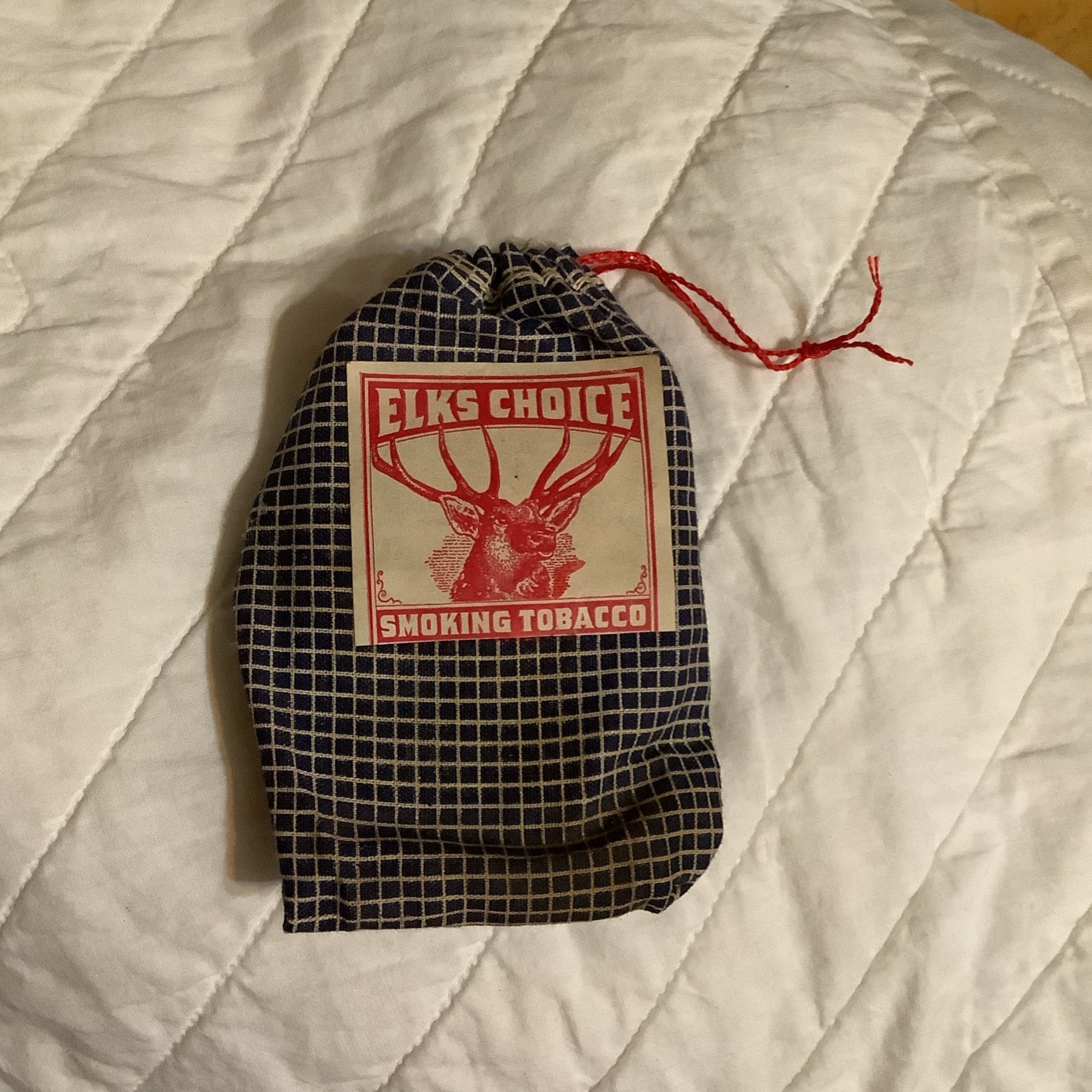 Vintage ELKS CHOICE  Smoking Tobacco Pouch  Bag  Cloth Paper Label
