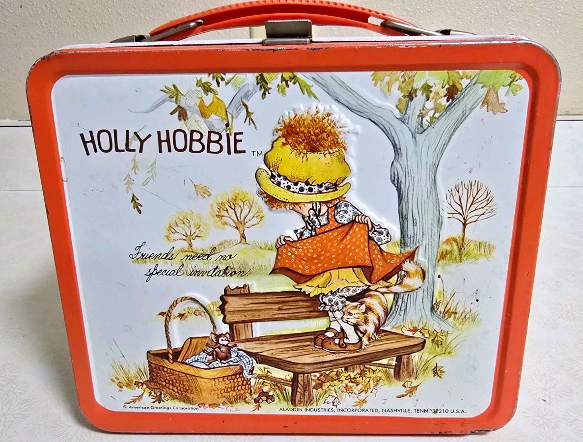 1970's Holly Hobbie Aladdin Metal Lunch Box Thermos Friends Need No Invitation 1970's Holly Hobbie Aladdin Metal Lunch Box Thermos Friends Need No Invitation