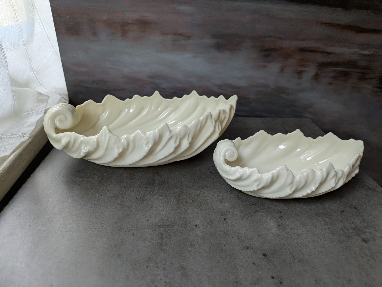 Set Of 2 Vintage Lenox Acanthus Leaf Shell Candy Nut Dish Bowl Bowls