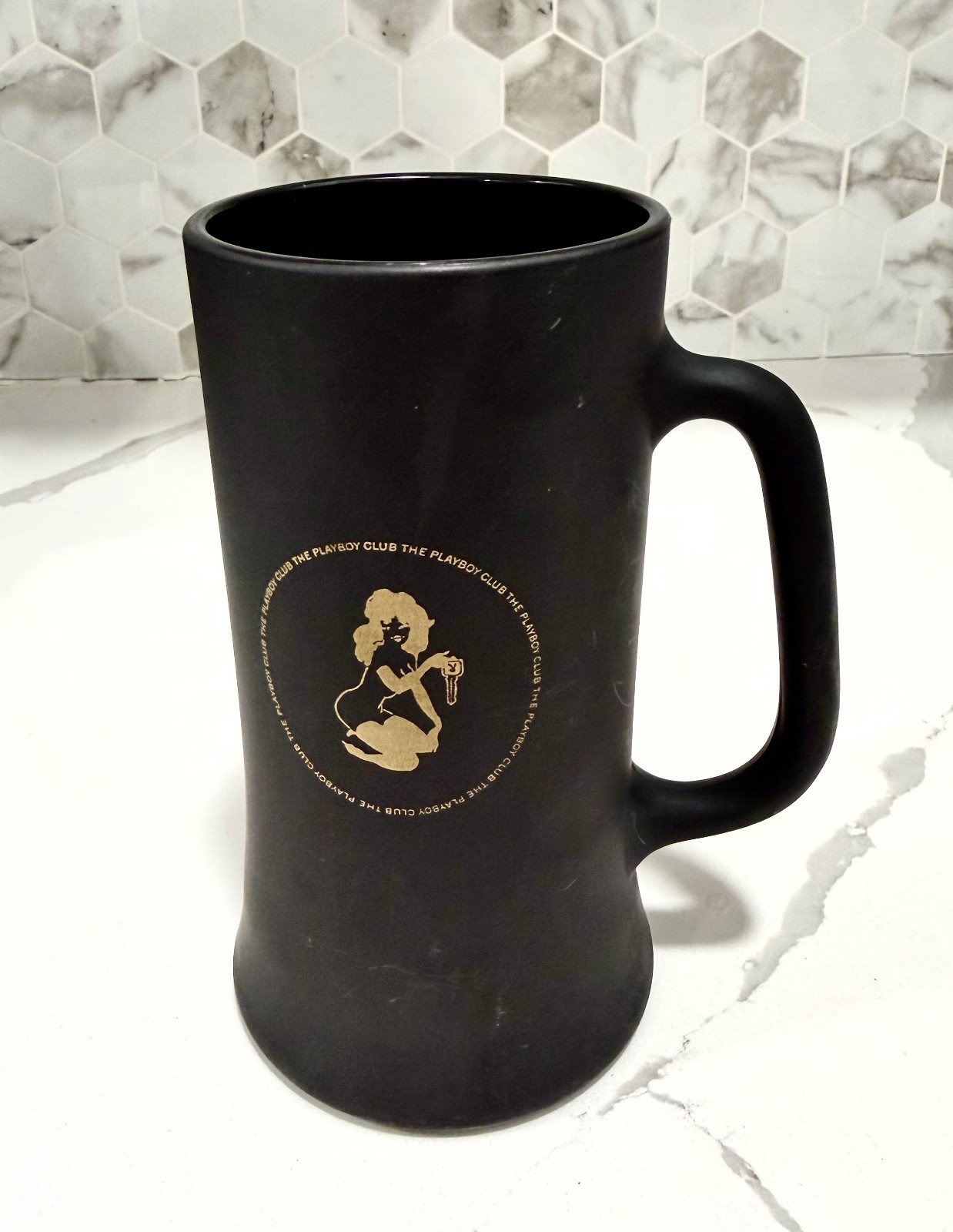 VINTAGE Playboy Club Mug Beer Stein Matte Black Gold Bunny Key 1960-70's NEW