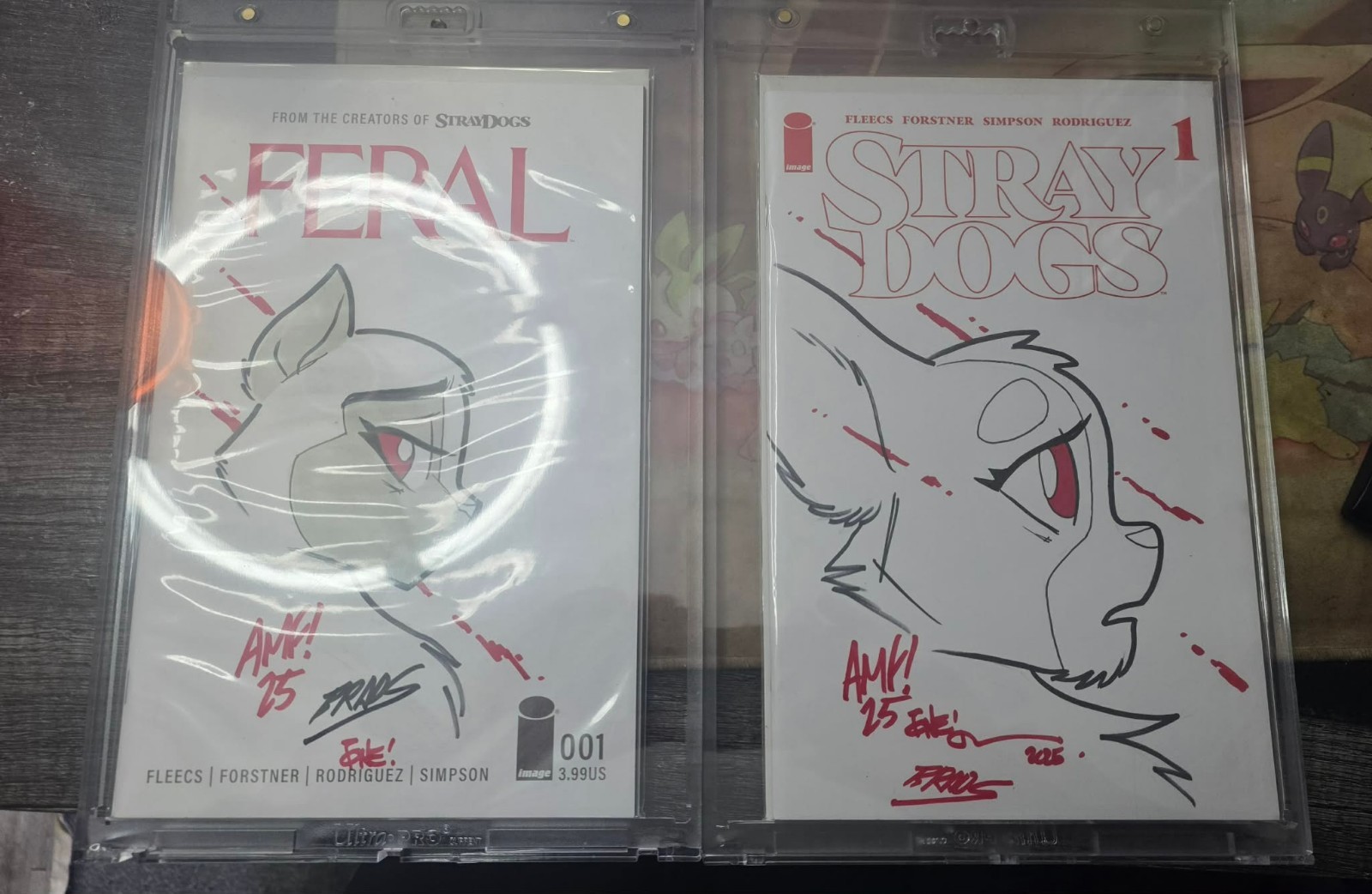 Tony Fleecs Original Sketch Stray Dogs & Feral 3x Signed Tony, Tone, Brad S.