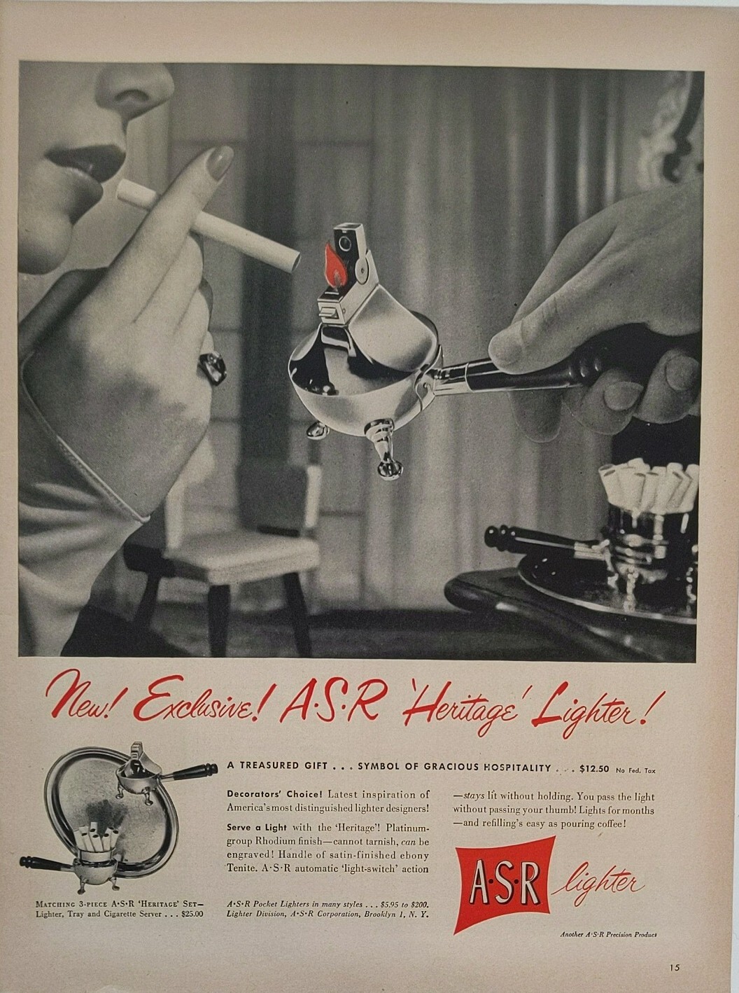 1949 ASR lighter print ad. Post World War II.