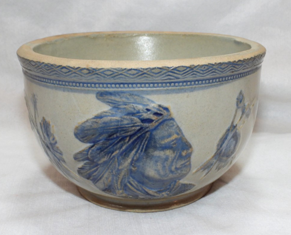 Antique Old Sleepy Eye Indian Head Crock Stoneware Farmhouse 3# Butter Crock
